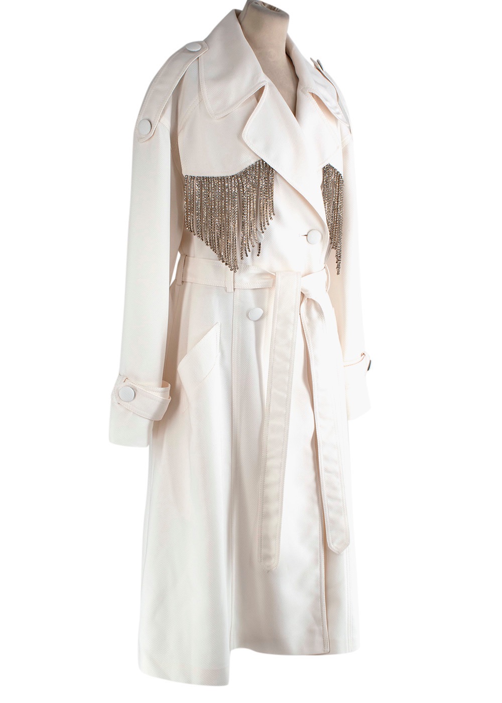 Marianna Senchina Cream Crystal Fringed Trench Coat Size S viscose