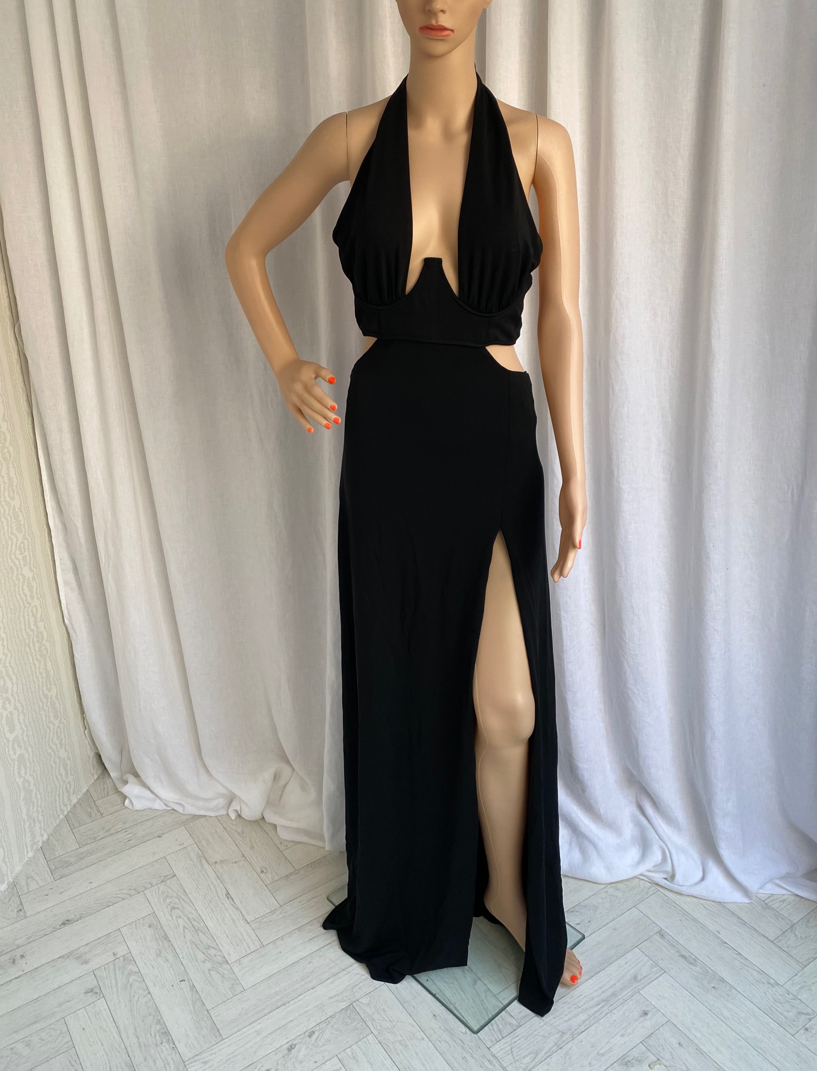 Dundas Black Cut Out Gina Gown Size 38 viscose