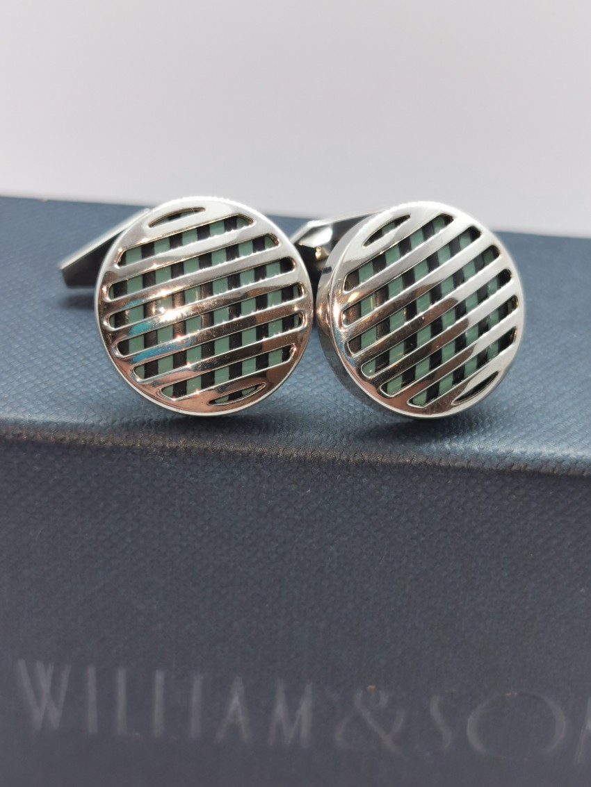 Men's William  Son Rhodium Plated Sterling Silver Cufflinks