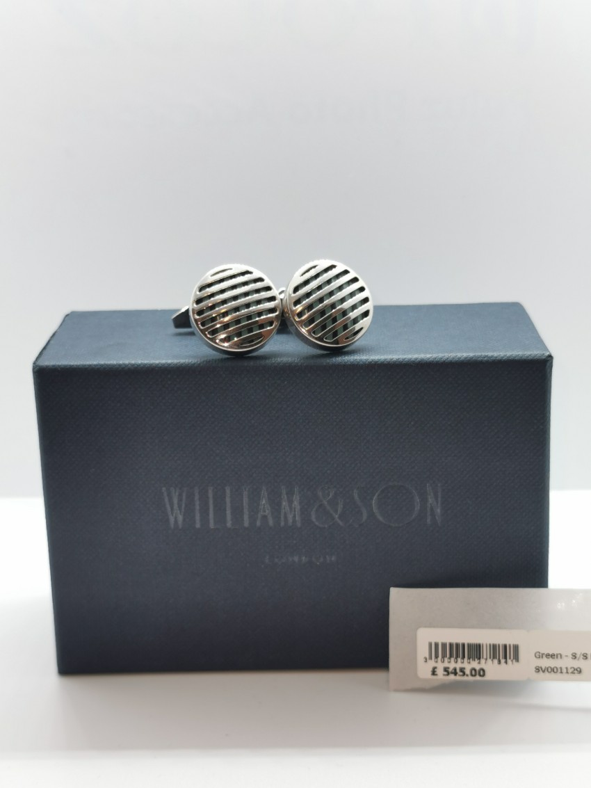 Men's William  Son Rhodium Plated Sterling Silver Cufflinks