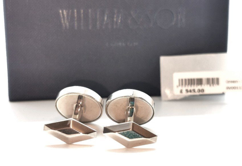 Men's William  Son Rhodium Plated Sterling Silver Cufflinks