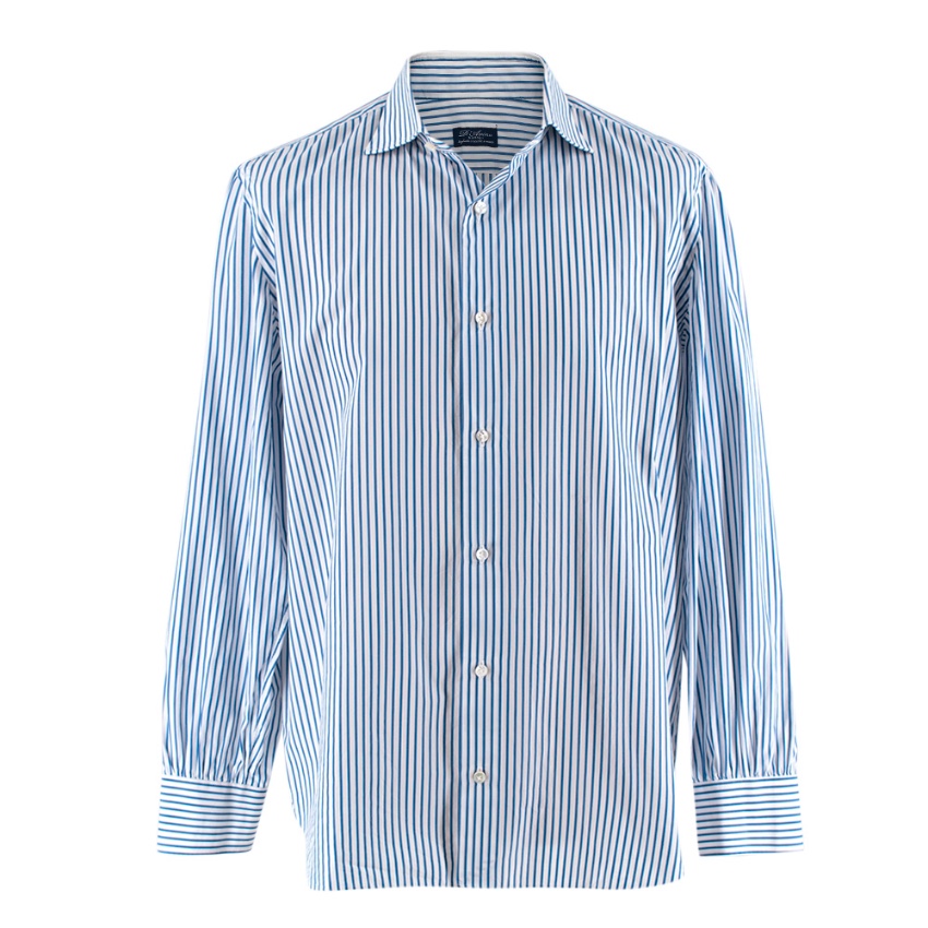 Davino D'avino Blue  Striped Cotton Hand Tailored Long Sleeve Shirt Size XL