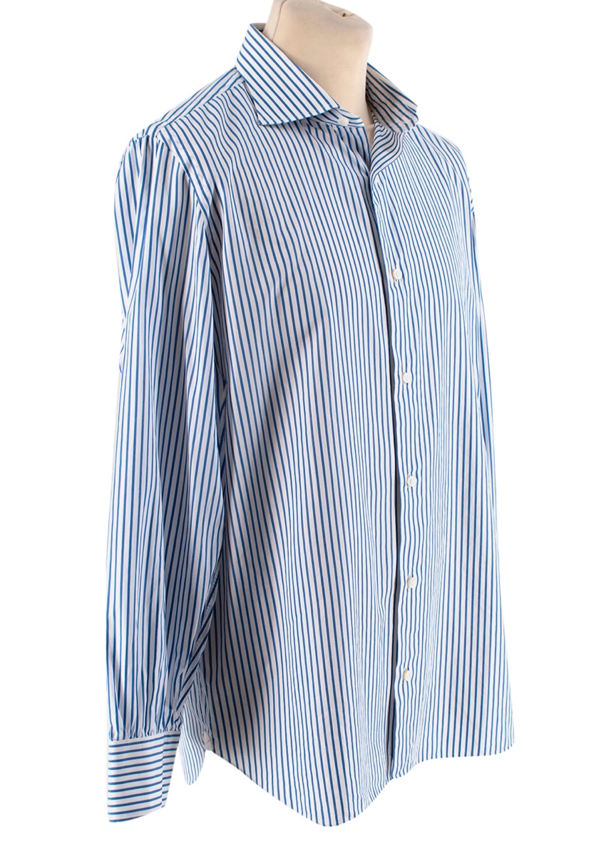 Davino D'avino Blue  Striped Cotton Hand Tailored Long Sleeve Shirt Size XL