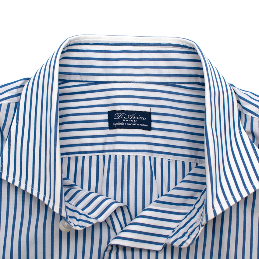 Davino D'avino Blue  Striped Cotton Hand Tailored Long Sleeve Shirt Size XL