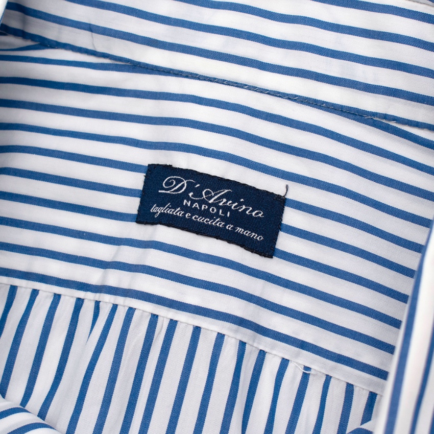 Davino D'avino Blue  Striped Cotton Hand Tailored Long Sleeve Shirt Size XL