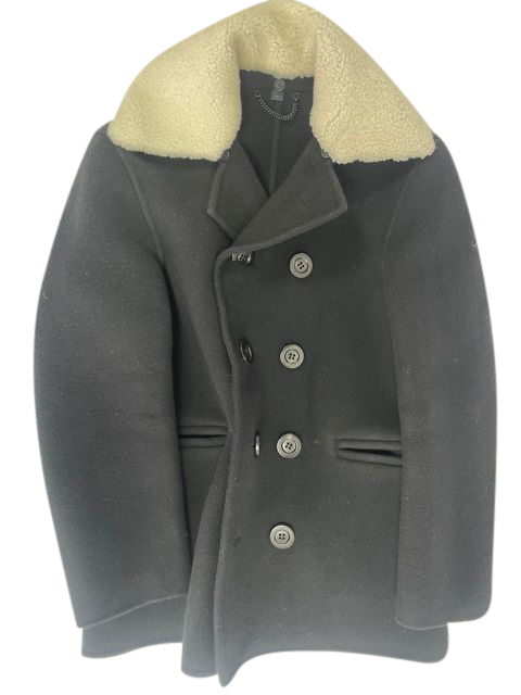 Preowned Burberry Prorsum Black Shearling Collar Pea Coat Size XL wool/hair