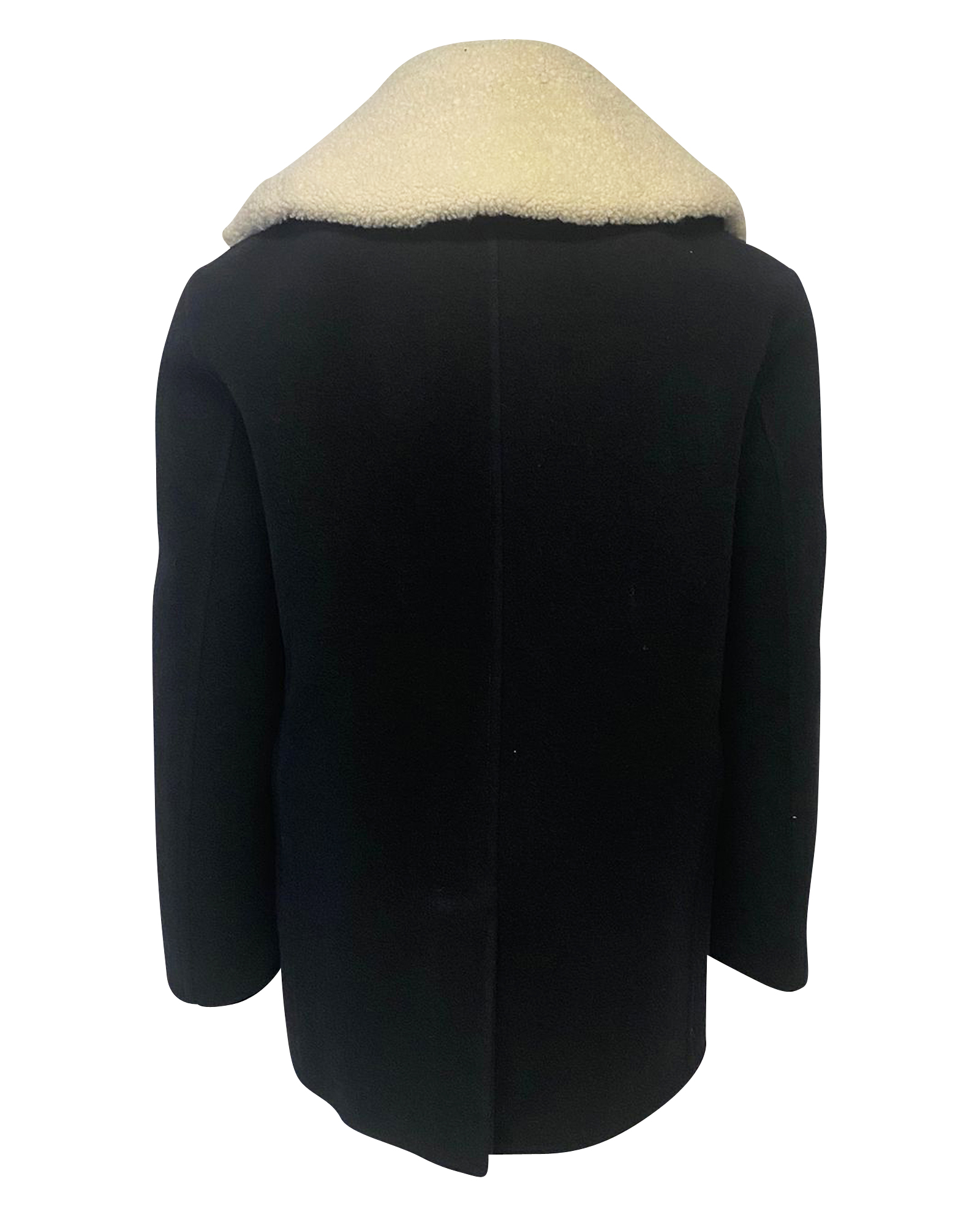 Preowned Burberry Prorsum Black Shearling Collar Pea Coat Size XL wool/hair