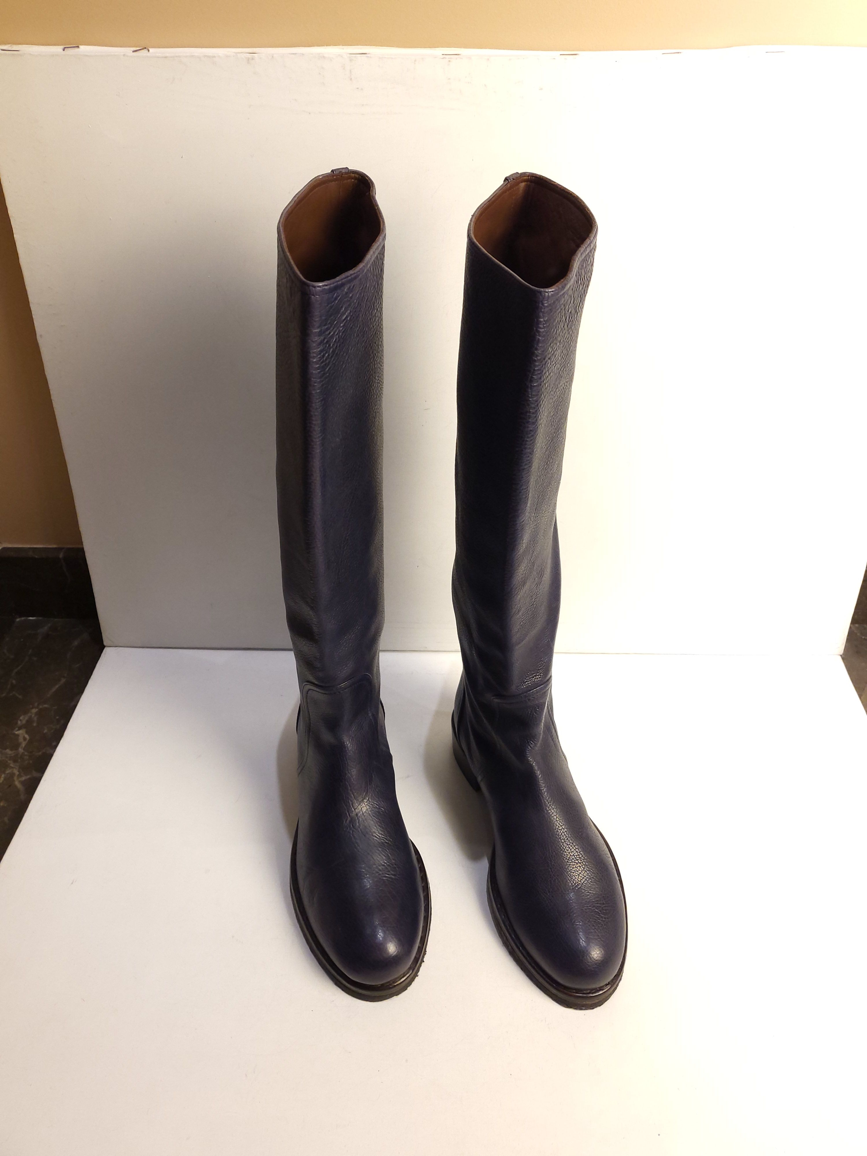 Preowned Bottega Veneta blue leather long flat boots Size 39 Navy