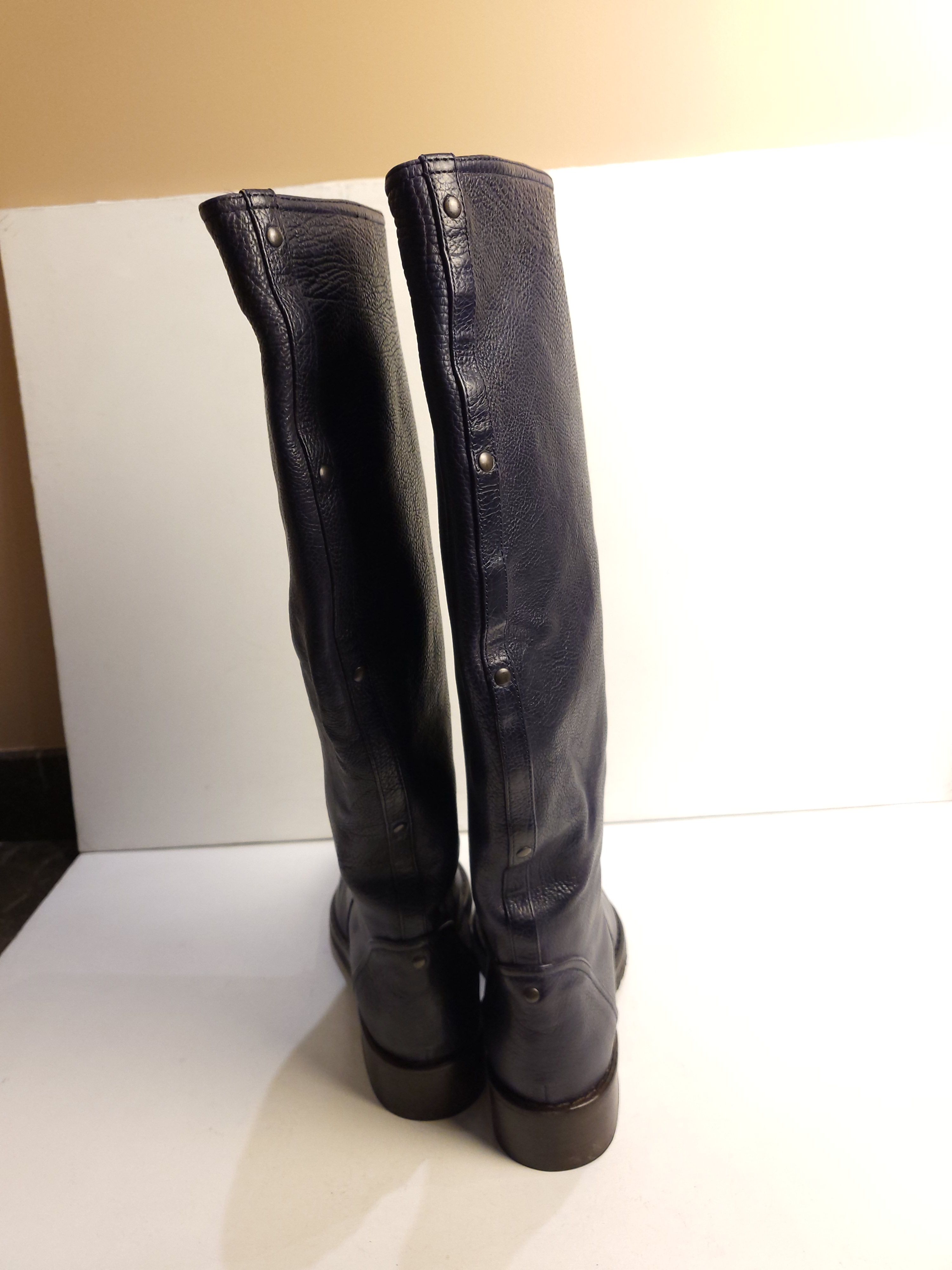 Preowned Bottega Veneta blue leather long flat boots Size 39 Navy