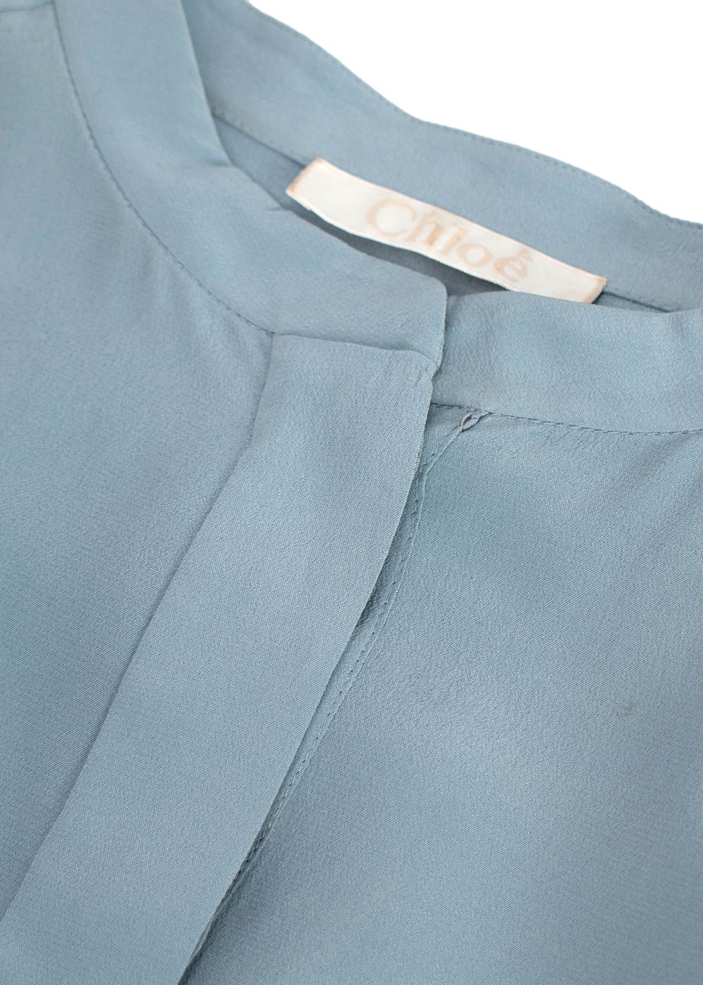 Preowned Chloe Blue Collarless Silk Blouse Size S