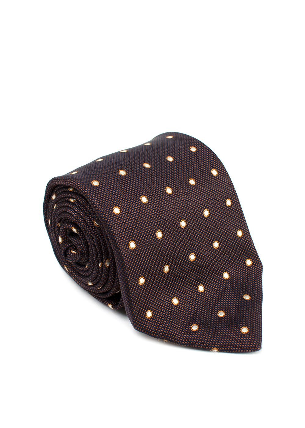 Men's Isaia Navy and Brown Spotted Silk Tie