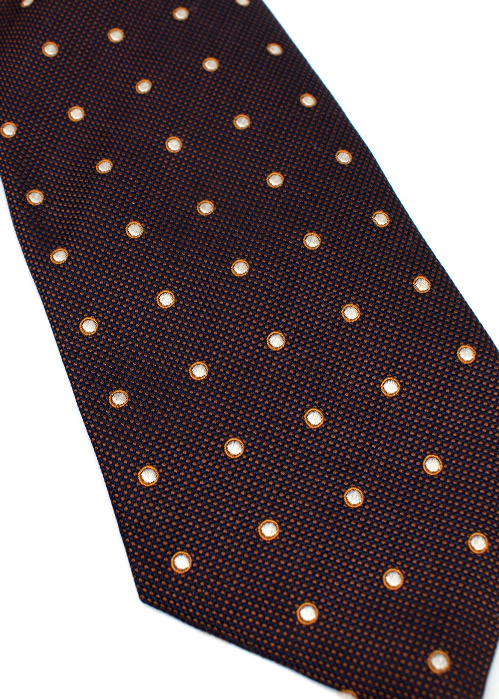 Men's Isaia Navy and Brown Spotted Silk Tie