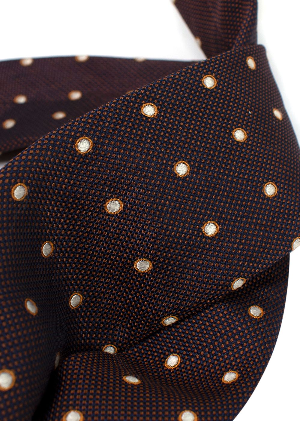 Men's Isaia Navy and Brown Spotted Silk Tie