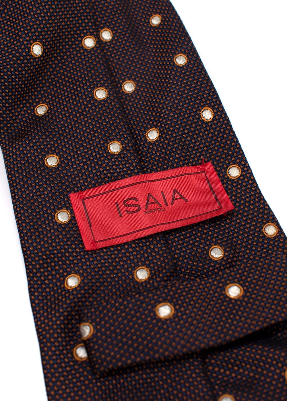 Men's Isaia Navy and Brown Spotted Silk Tie