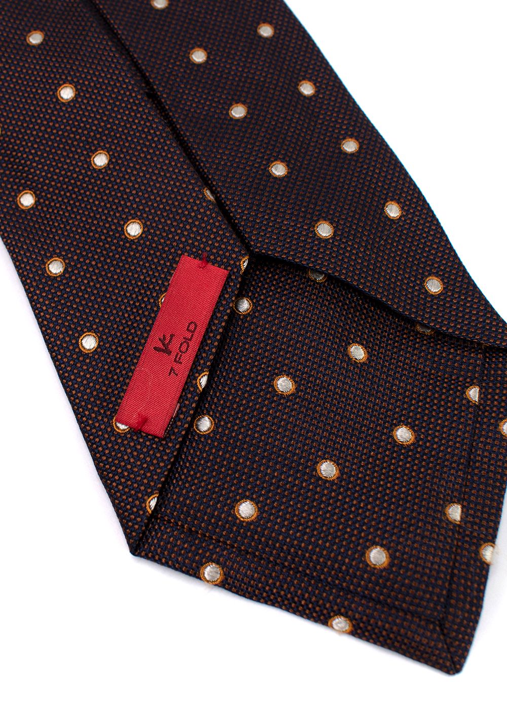 Men's Isaia Navy and Brown Spotted Silk Tie