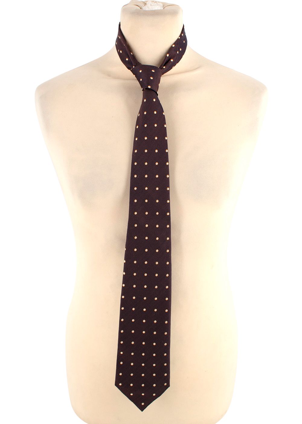 Men's Isaia Navy and Brown Spotted Silk Tie