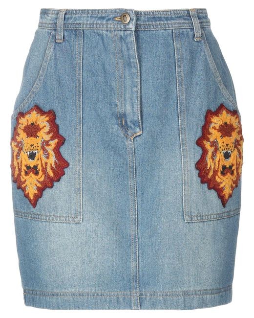 Manoush Denim Tiger Patch Skirt Size XS Blue cotton