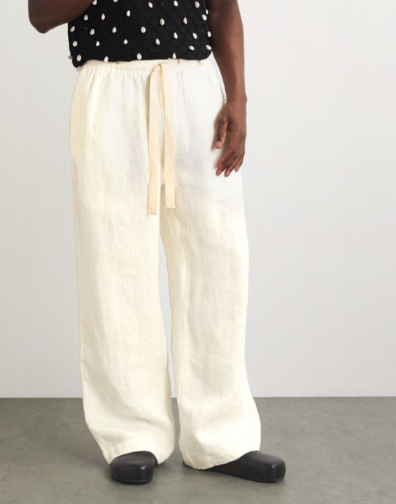 Men's Commas White Linen Wide-Leg Trousers Size L