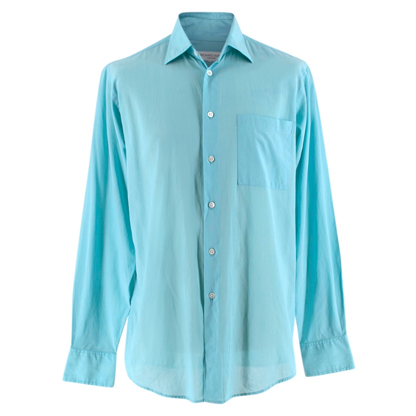 Men's Richard James Savile Row Turquoise Cotton Shirt Size L Blue