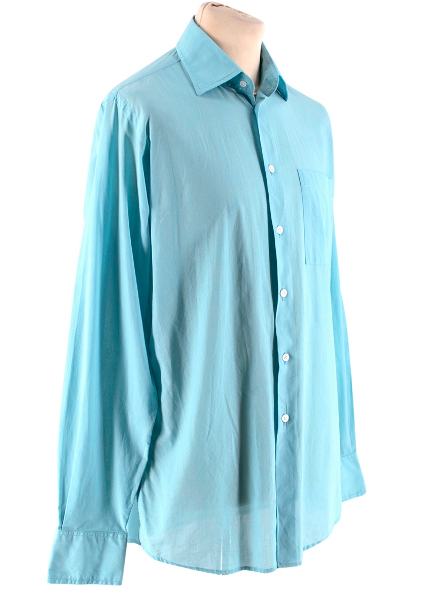 Men's Richard James Savile Row Turquoise Cotton Shirt Size L Blue