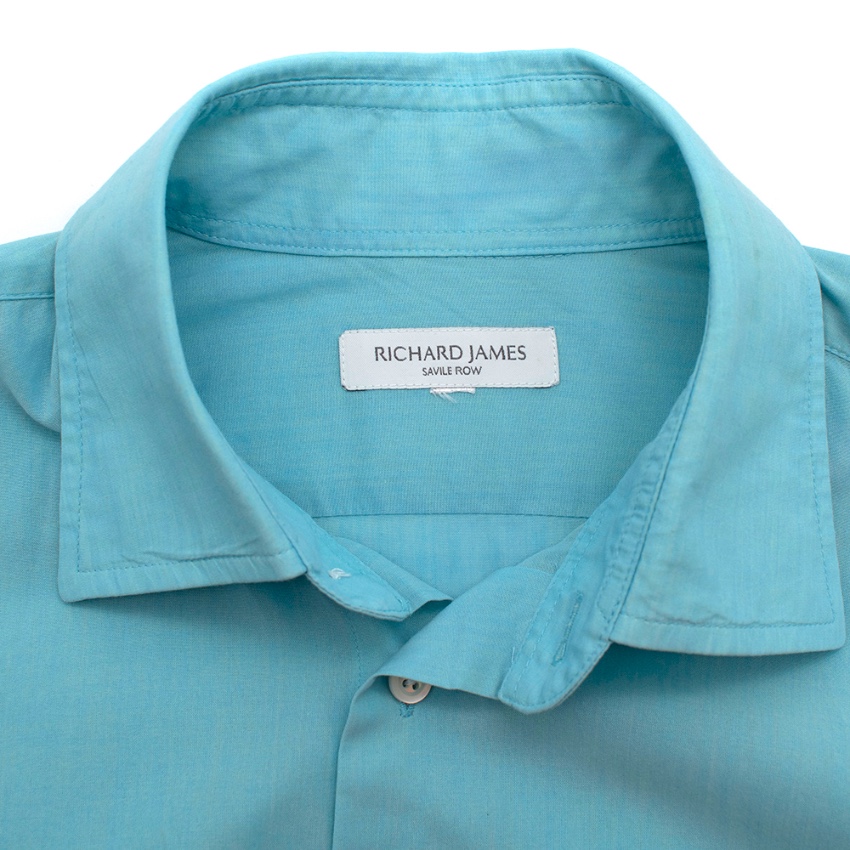 Men's Richard James Savile Row Turquoise Cotton Shirt Size L Blue