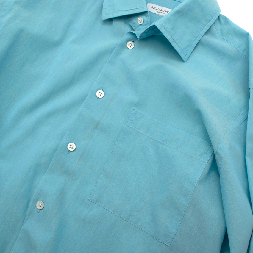 Men's Richard James Savile Row Turquoise Cotton Shirt Size L Blue