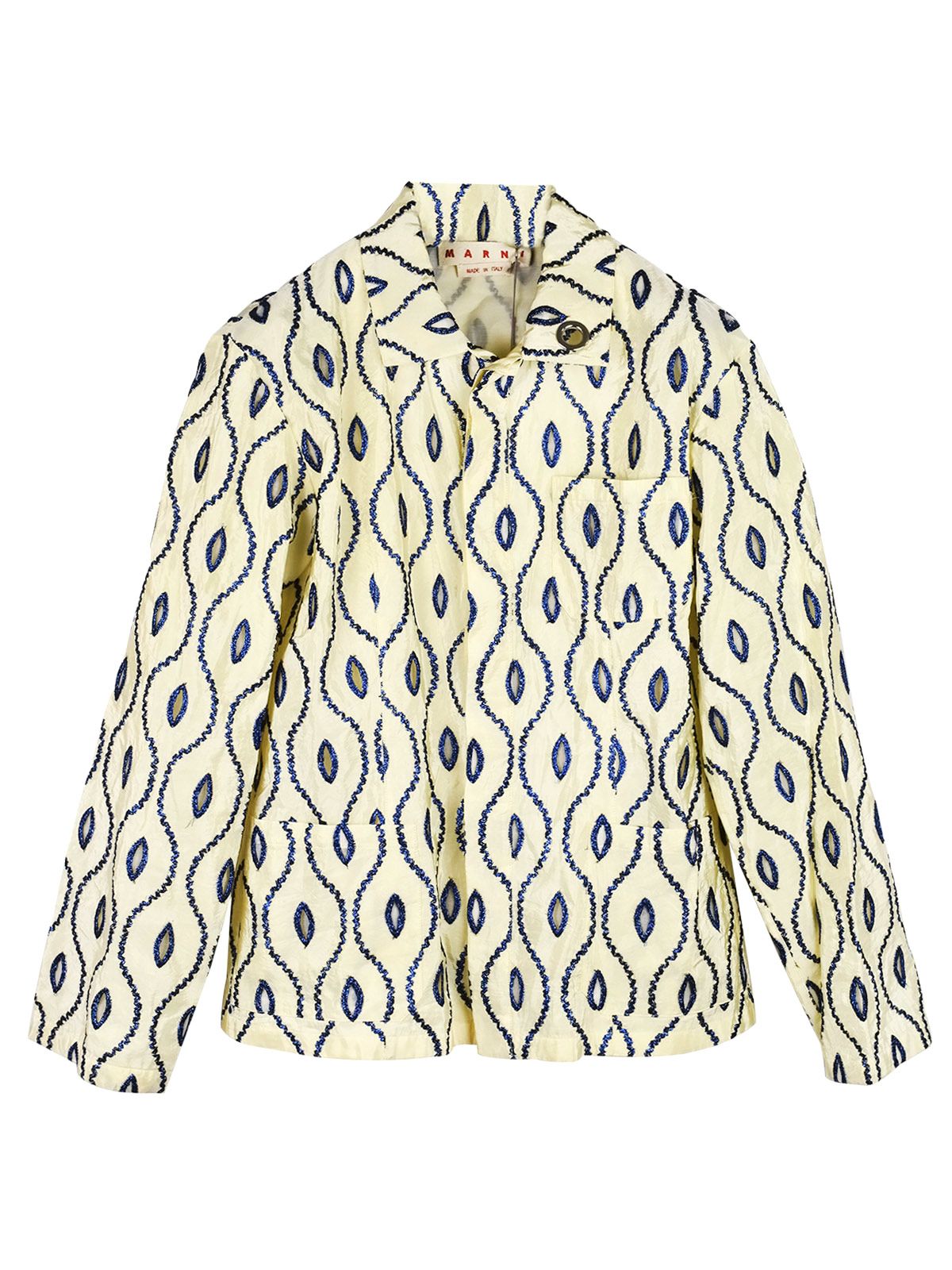 Marni Cream  blue embroidered cutwork jacket Size S Mazarine Blue polyester