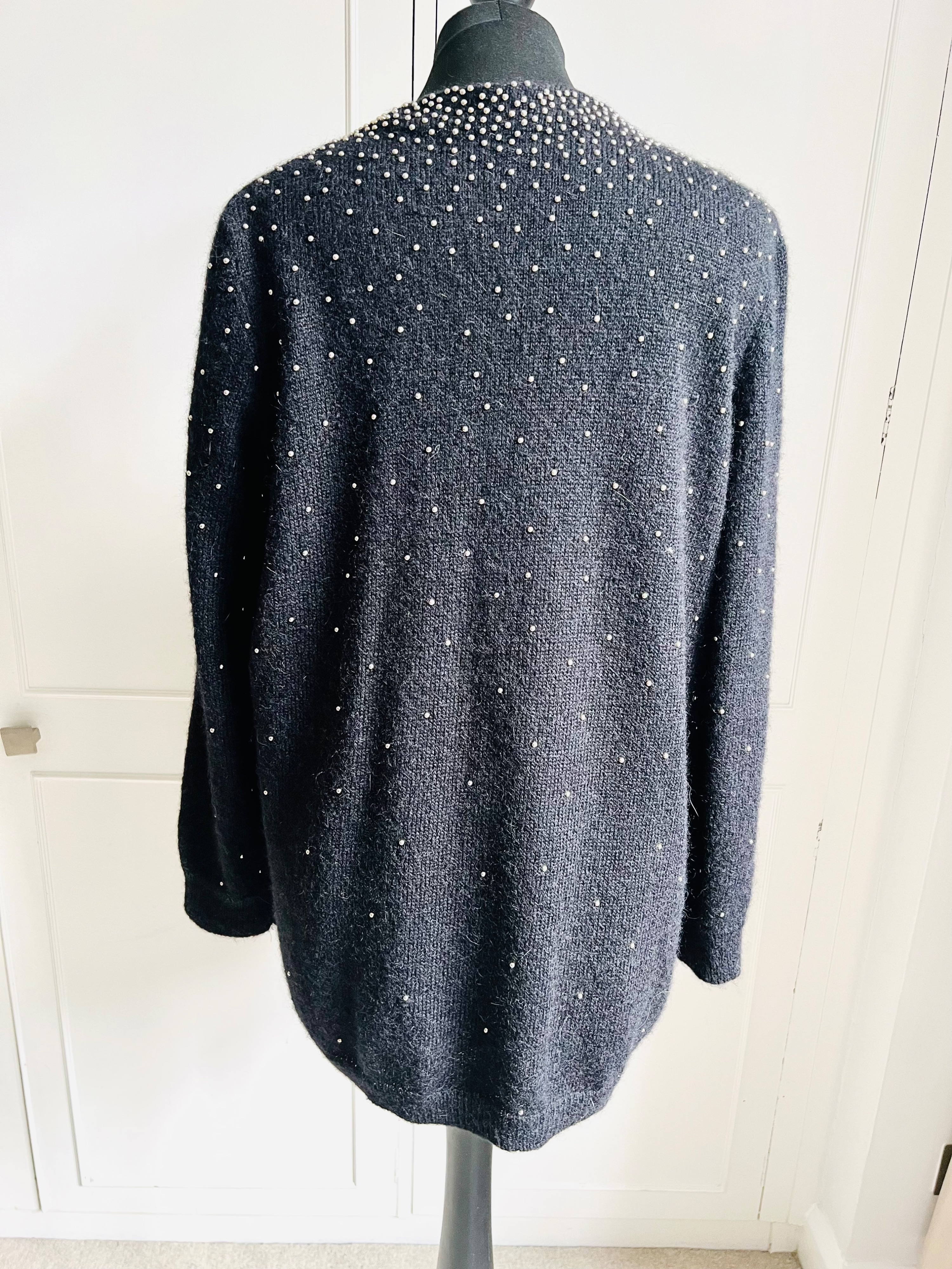 Preowned Saint Laurent Embellished Mohair Blend Cardigan Size S Black