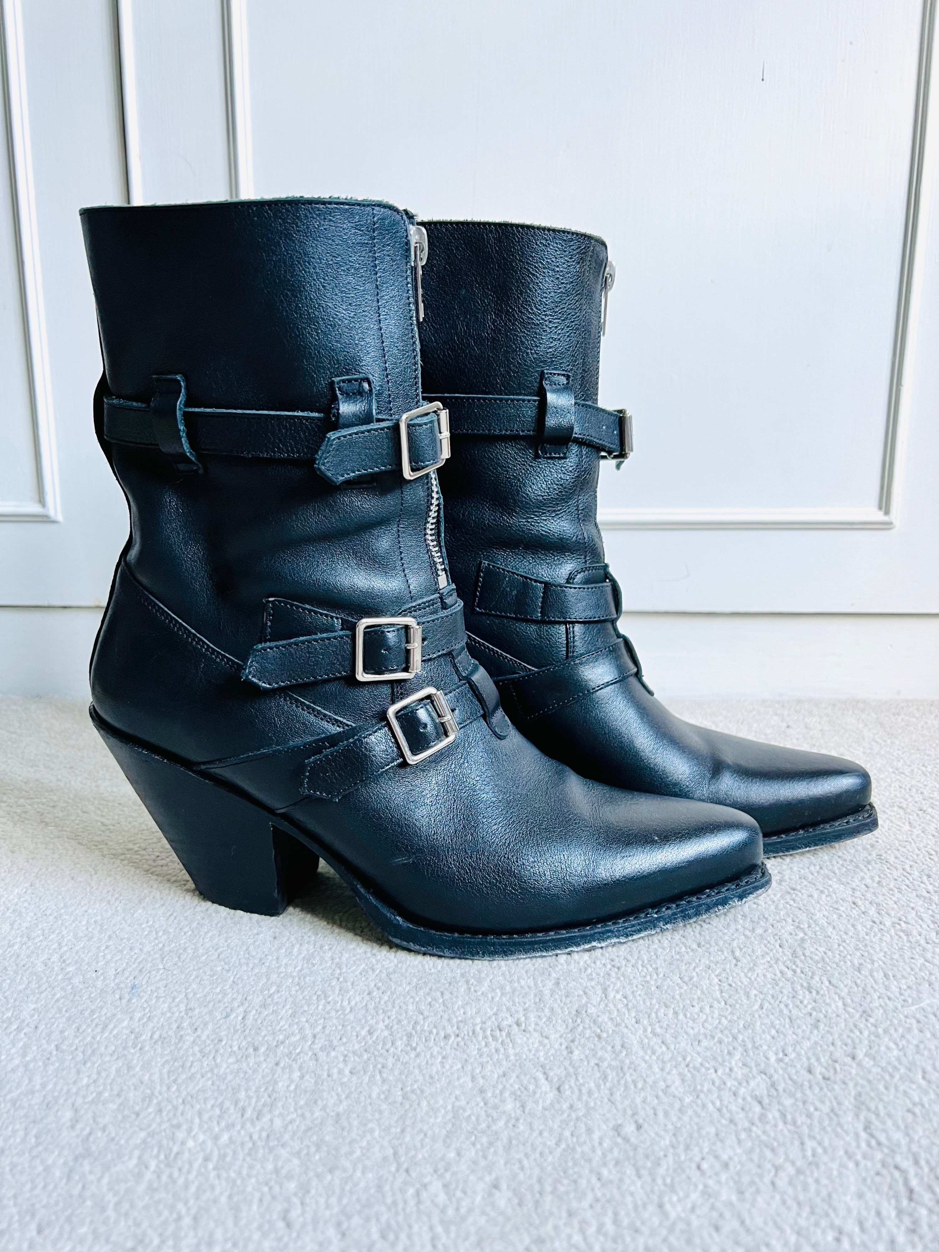 Preowned Celine Black Leather Berlin Biker Boots Size 37