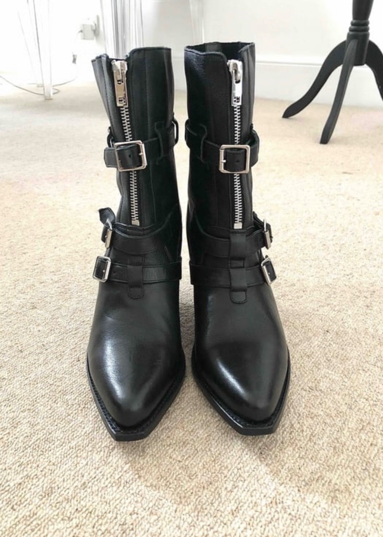 Preowned Celine Black Leather Berlin Biker Boots Size 37