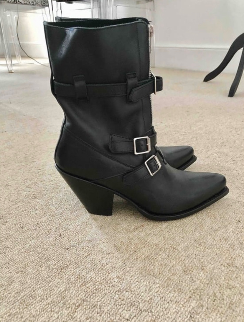 Preowned Celine Black Leather Berlin Biker Boots Size 37