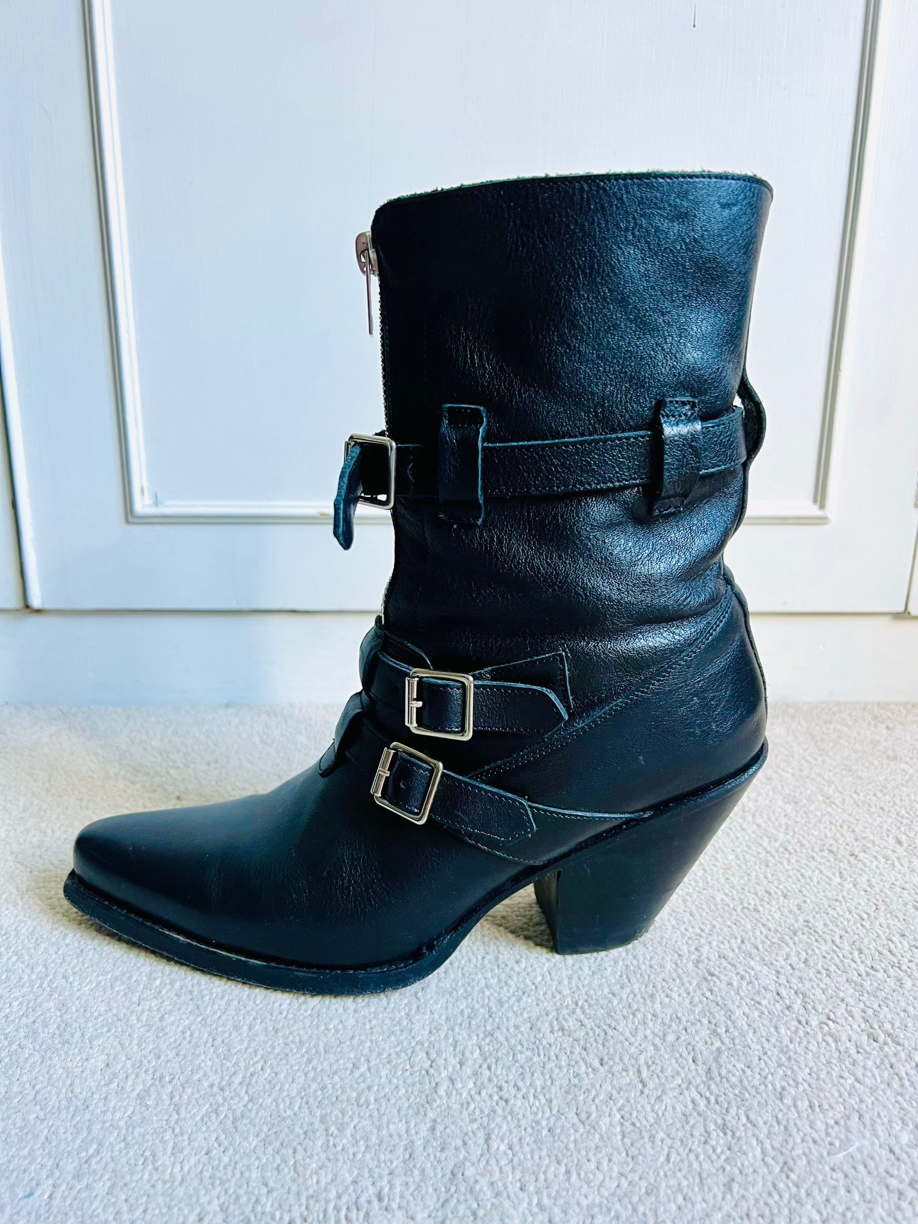 Preowned Celine Black Leather Berlin Biker Boots Size 37