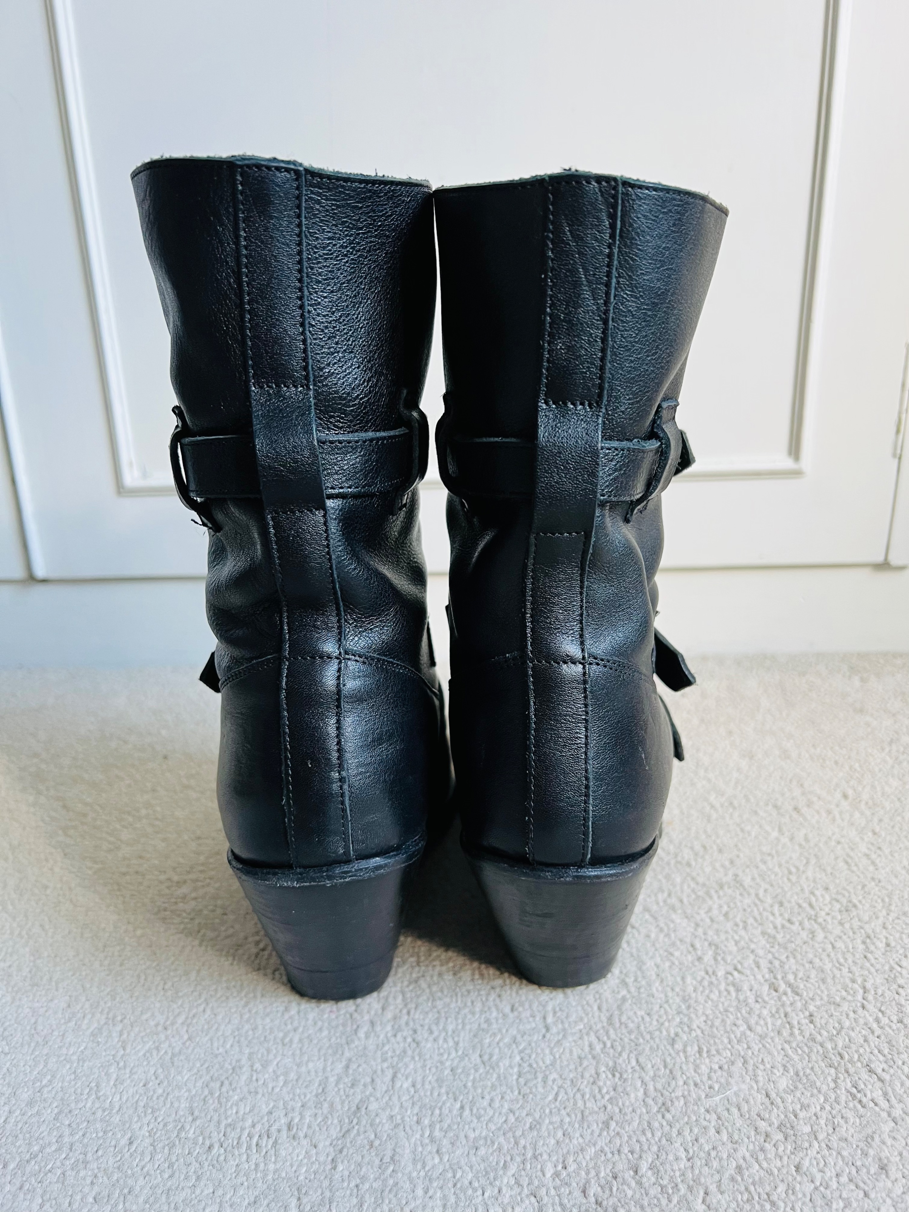 Preowned Celine Black Leather Berlin Biker Boots Size 37