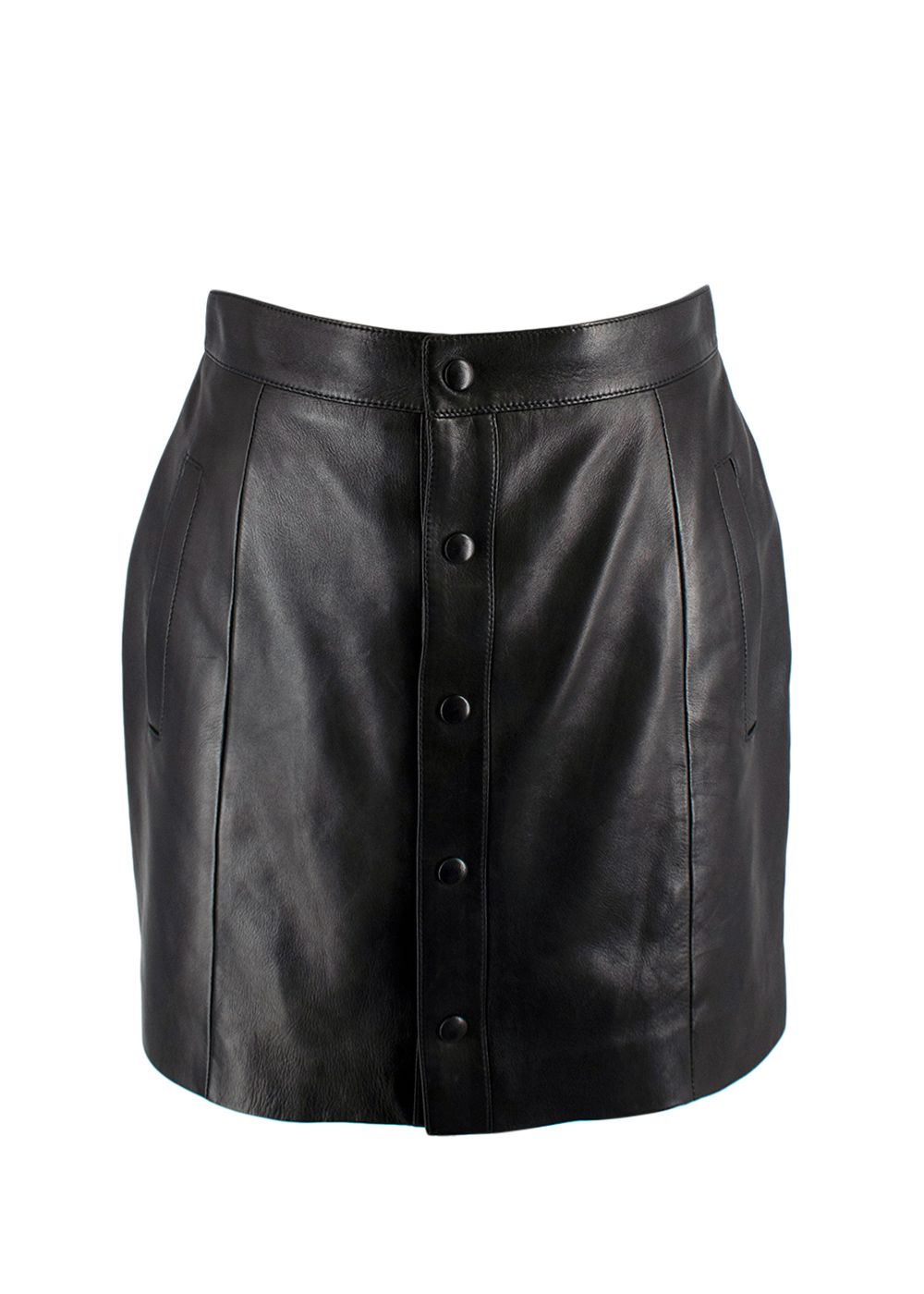 Saint Laurent Black Buttoned Leather Mini Skirt Size XS