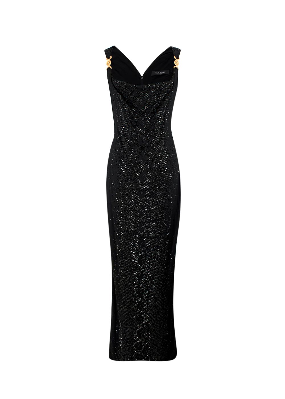 Versace Black Crystal Medusa Gown Size L viscose