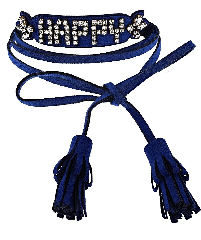 Shourouk Blue Suede Crystal Happy Fringe Bracelet