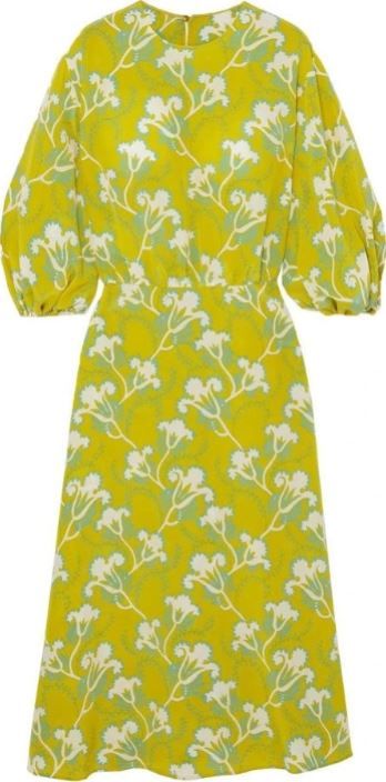 Preowned Valentino Yellow Printed Silk Midi Dress Size M