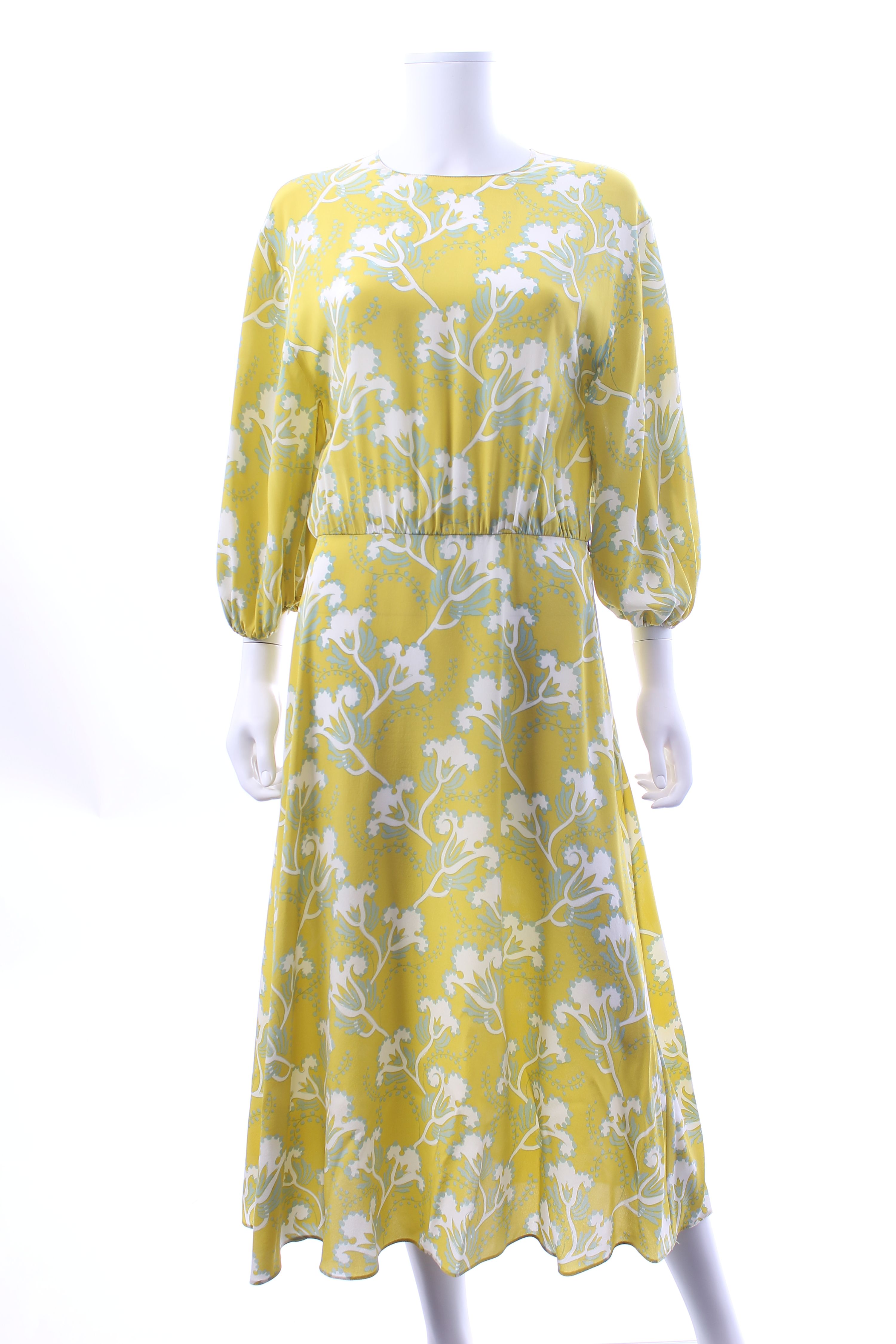 Preowned Valentino Yellow Printed Silk Midi Dress Size M