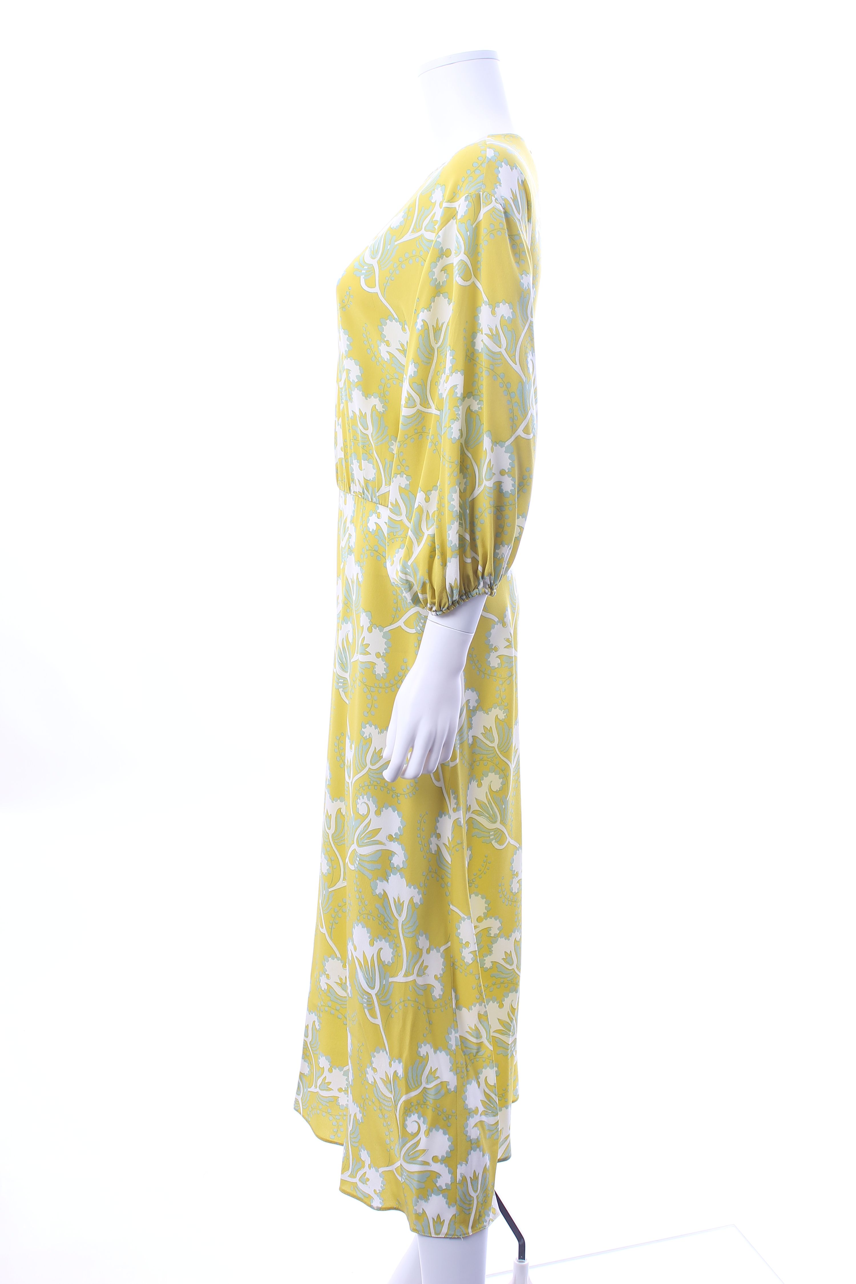 Preowned Valentino Yellow Printed Silk Midi Dress Size M