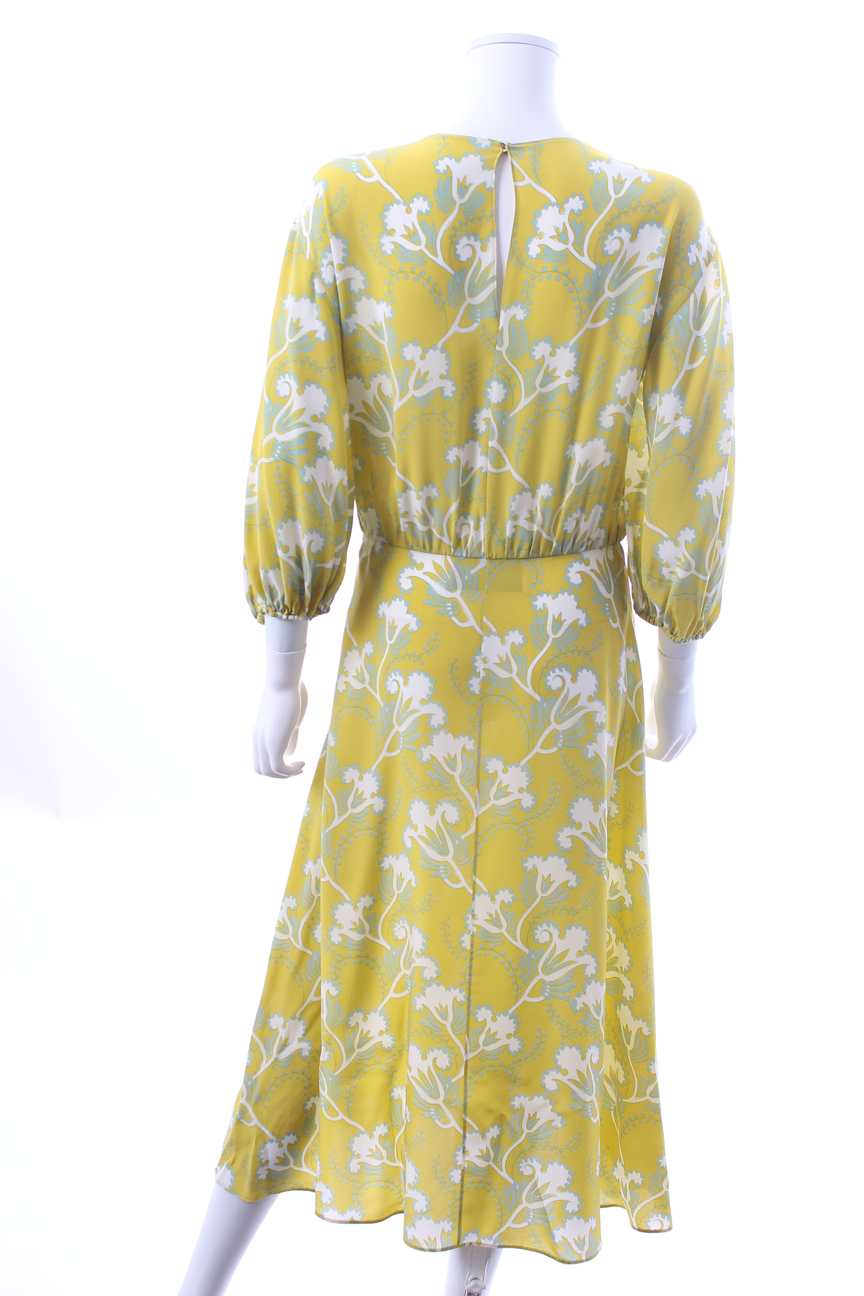 Preowned Valentino Yellow Printed Silk Midi Dress Size M