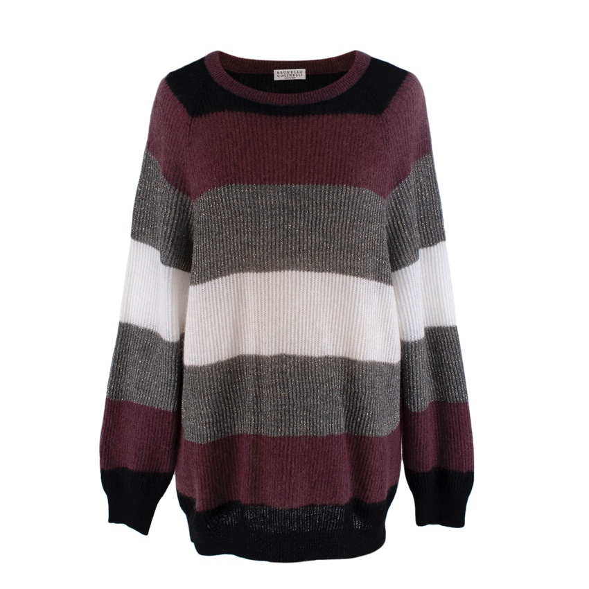 Brunello Cucinelli Lurex Woven Colourblock Mohair Blend Jumper Size M Multi-Coloured / Stripes wool