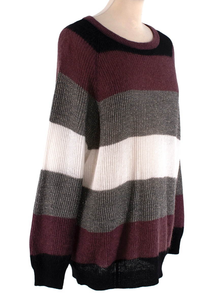 Brunello Cucinelli Lurex Woven Colourblock Mohair Blend Jumper Size M Multi-Coloured / Stripes wool