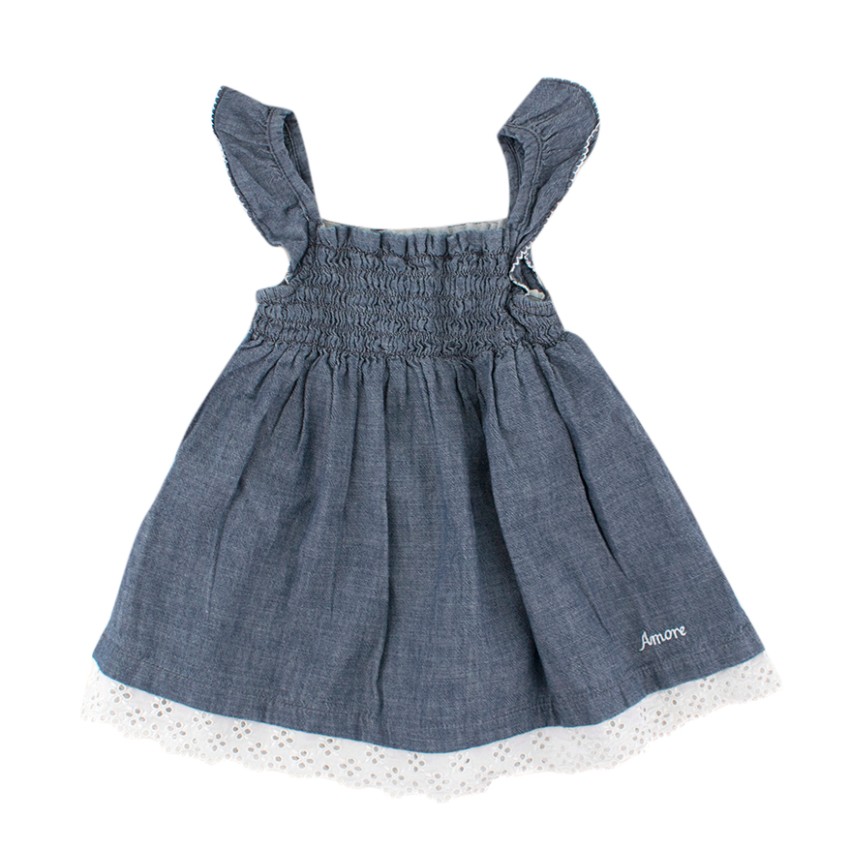 Boys Amore Amore Girls 3 Years Gathered Laced Denim Dress Size 3 Years Blue cotton