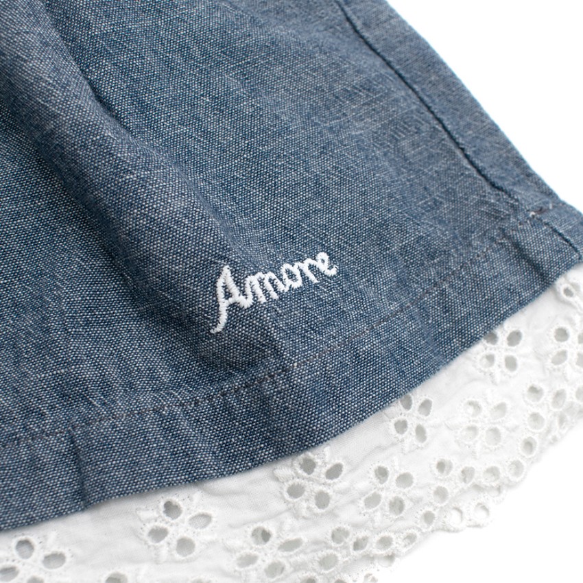 Boys Amore Amore Girls 3 Years Gathered Laced Denim Dress Size 3 Years Blue cotton