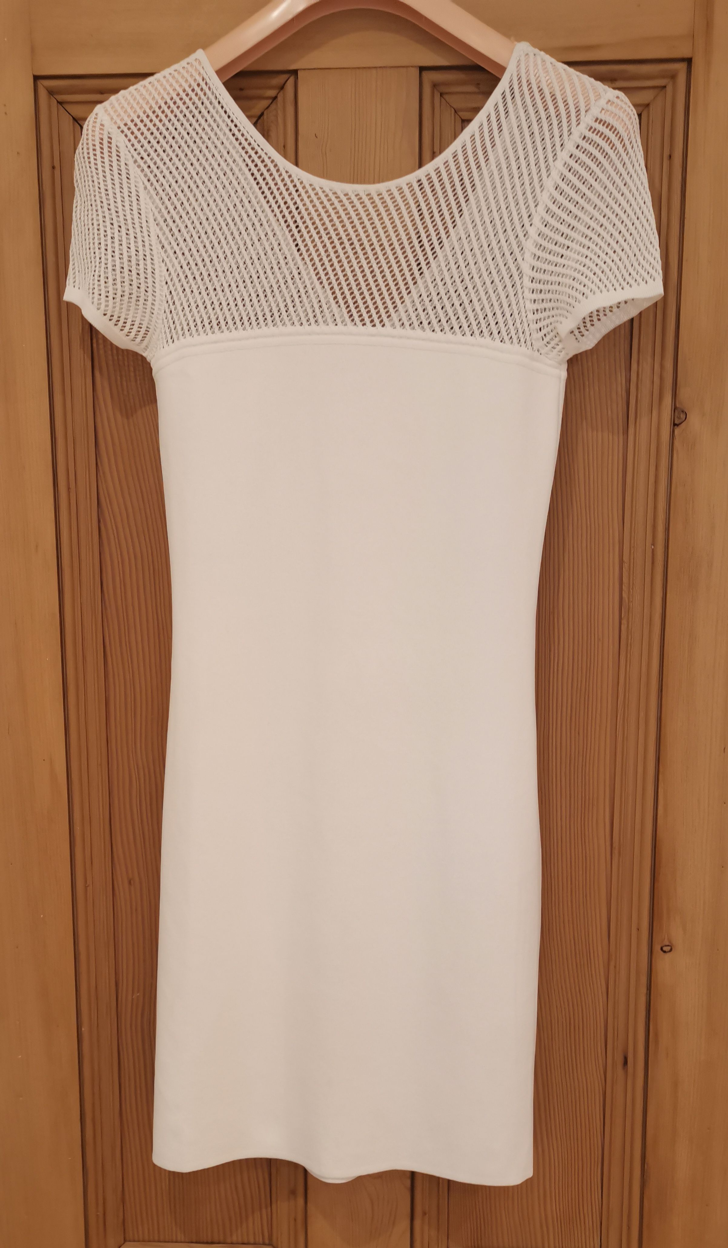 Pucci White Knot Back Mesh Panelled Dress Size M viscose-polyester blend