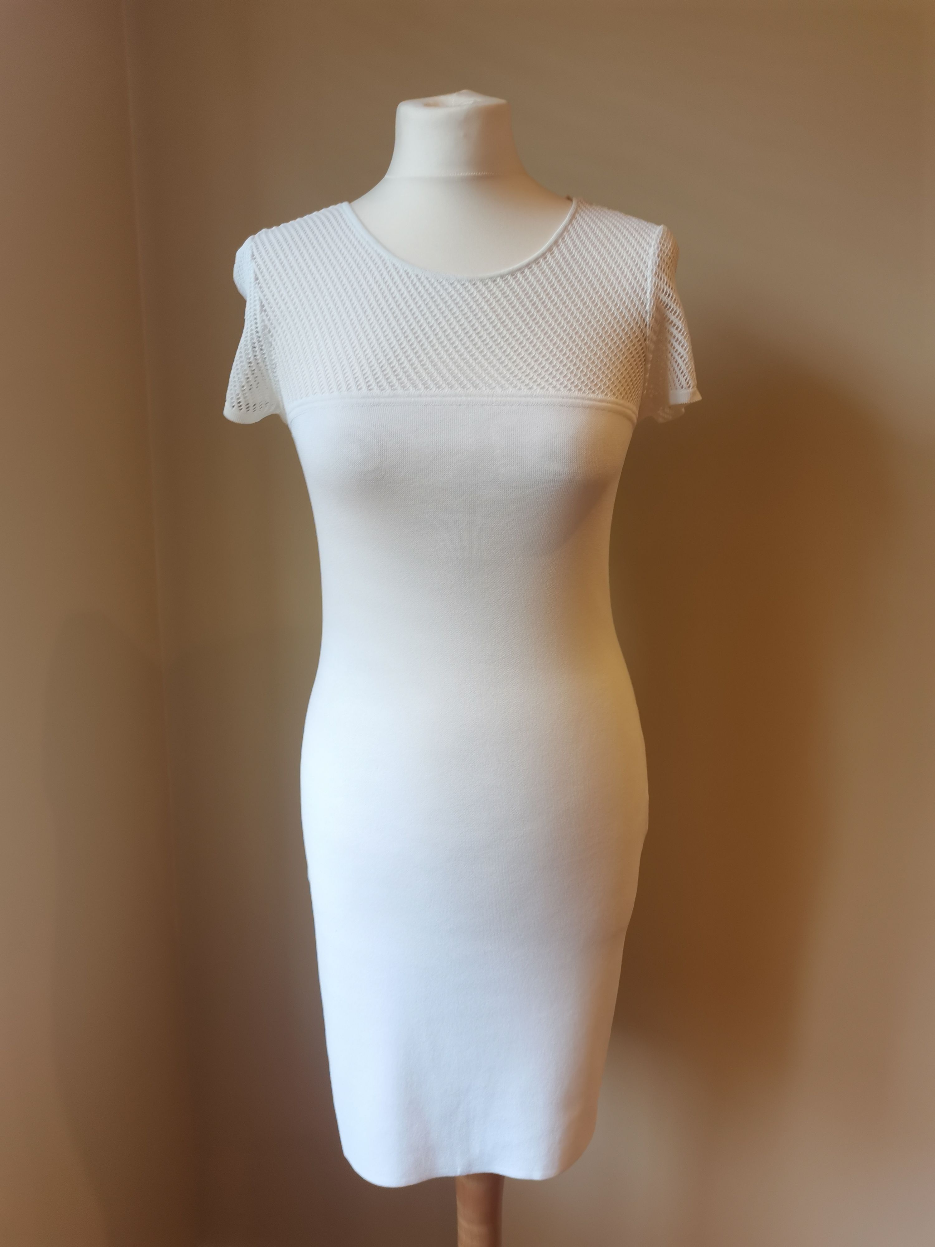 Pucci White Knot Back Mesh Panelled Dress Size M viscose-polyester blend