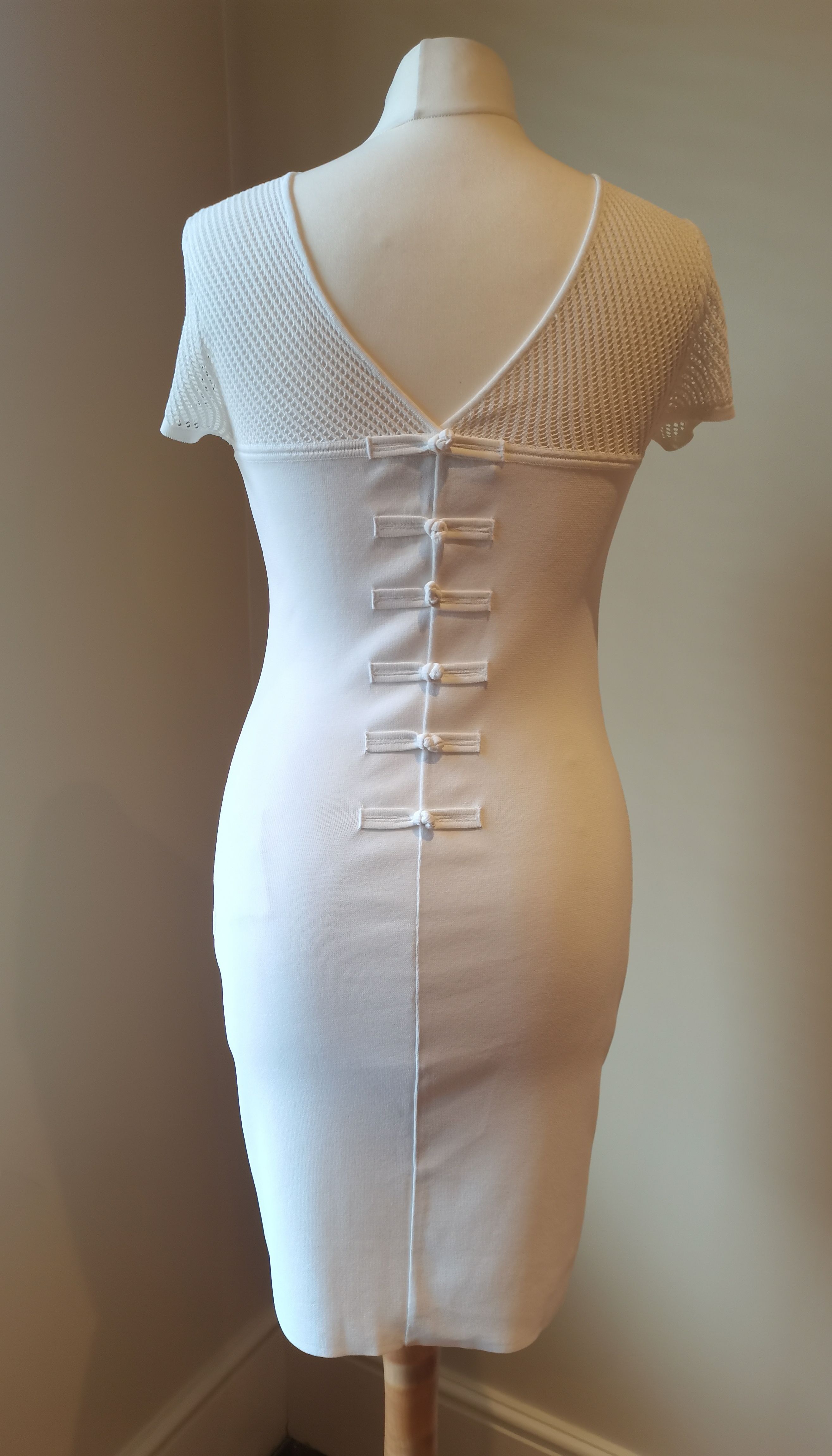 Pucci White Knot Back Mesh Panelled Dress Size M viscose-polyester blend