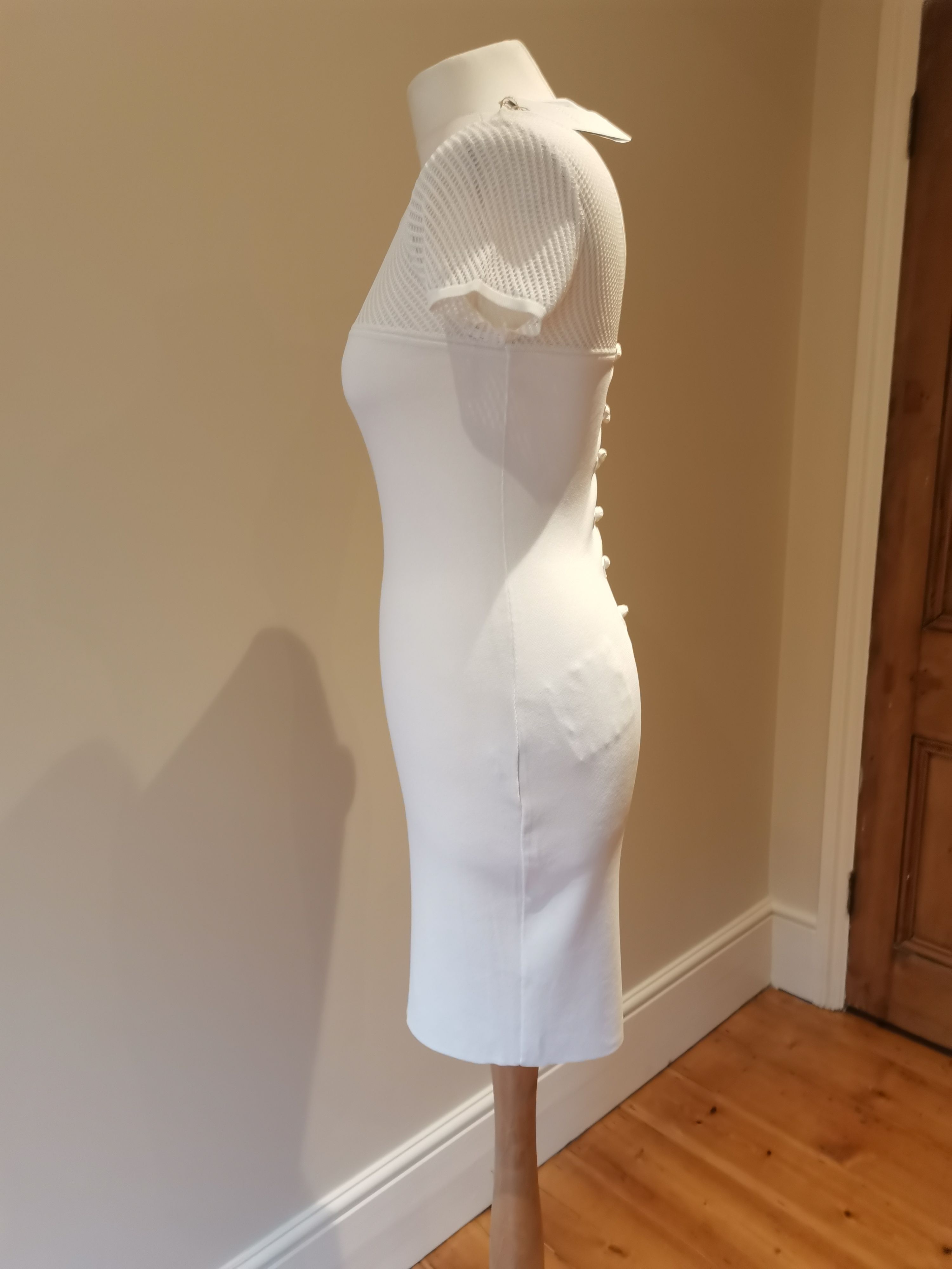 Pucci White Knot Back Mesh Panelled Dress Size M viscose-polyester blend