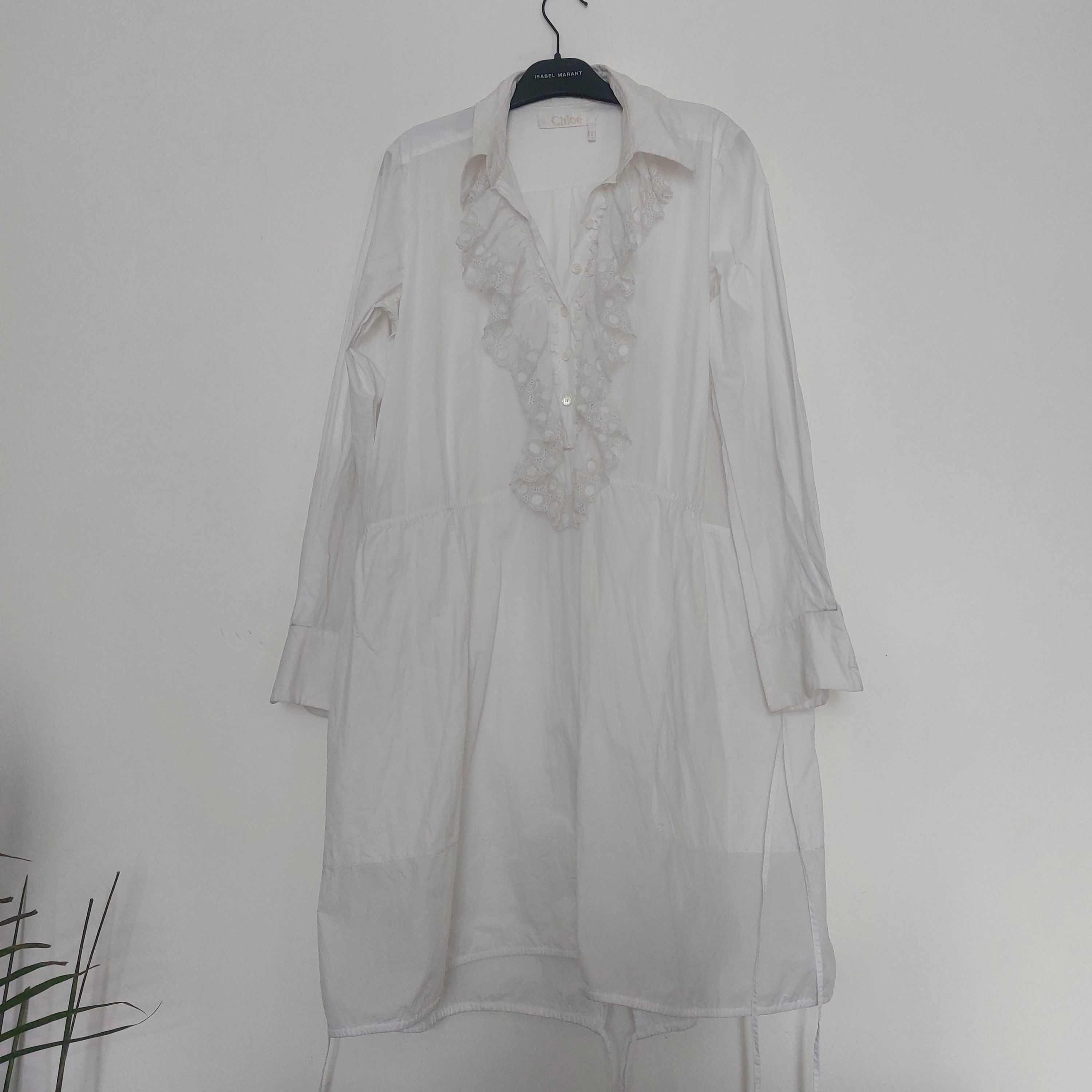 Preowned Chloe White Ruffled Cotton Day Dress Size 36 cotton/silk