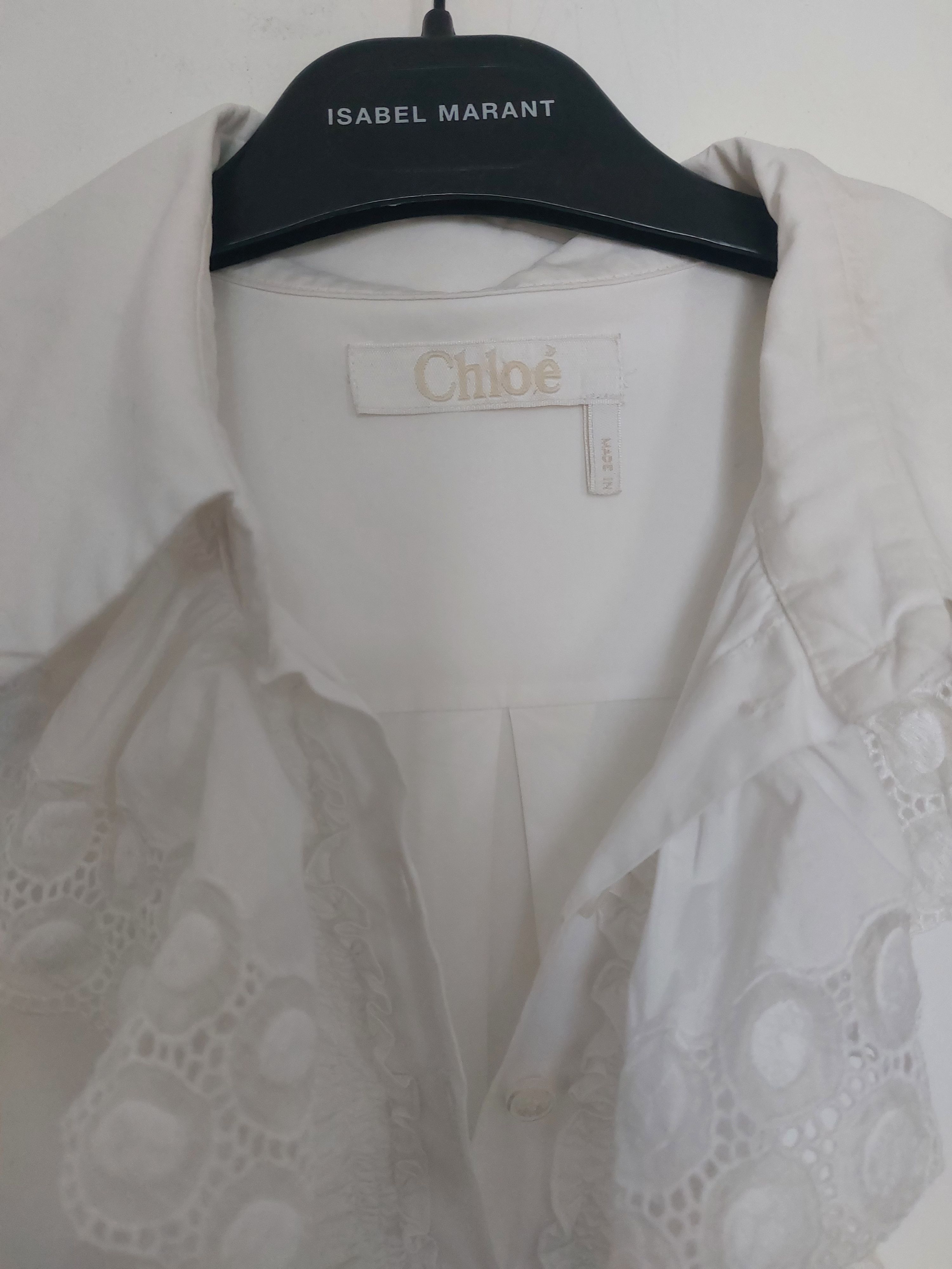 Preowned Chloe White Ruffled Cotton Day Dress Size 36 cotton/silk